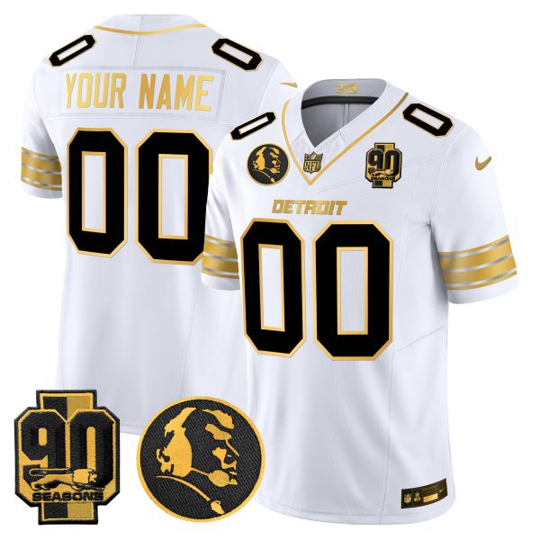 Detroit Lions 2024 90th & John Madden Patch Gold Vapor Limited Custom Jersey - All Stitched - Image 2