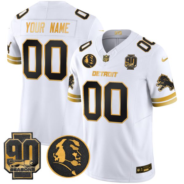 Detroit Lions 2024 90th & John Madden Patch Gold Vapor Limited Custom Jersey V2 - All Stitched - Image 2