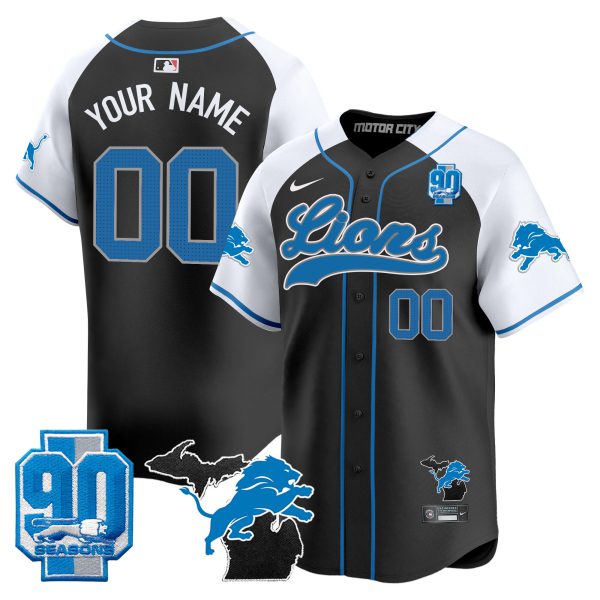 Detroit Lions 2024 Michigan & 90th Season Patch Gold Baseball Custom Jersey - All Stitched - Image 3