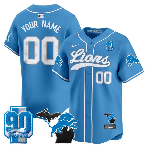 Detroit Lions 2024 Michigan & 90th Season Patch Gold Baseball Custom Jersey - All Stitched - Image 4