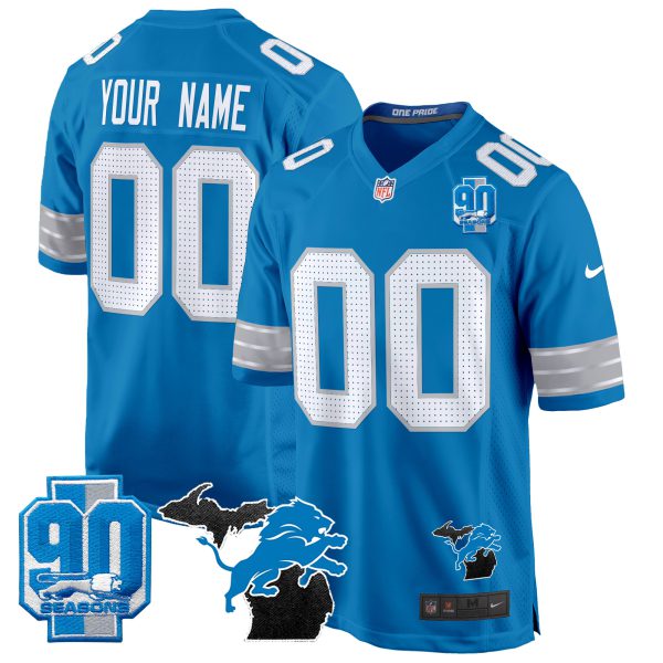 Detroit Lions 2024 Michigan & 90th Year Patch Game Custom Jersey - All Stitched - Image 4
