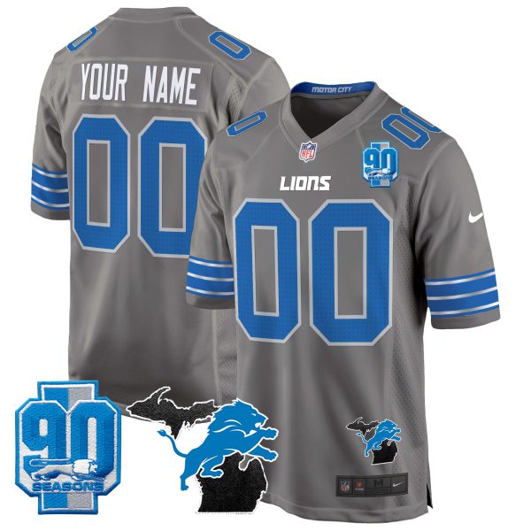 Detroit Lions 2024 Michigan & 90th Year Patch Game Custom Jersey - All Stitched - Image 5