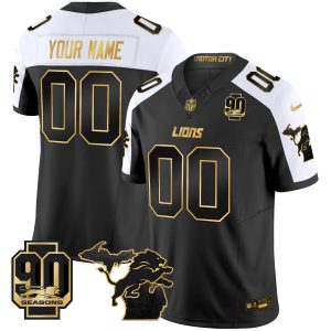Detroit Lions 2024 Michigan & 90th Season Patch Gold Vapor Limited Custom Jersey - All Stitched