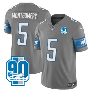 David Montgomery #5 Detroit Lions Gray Jersey - All Stitched