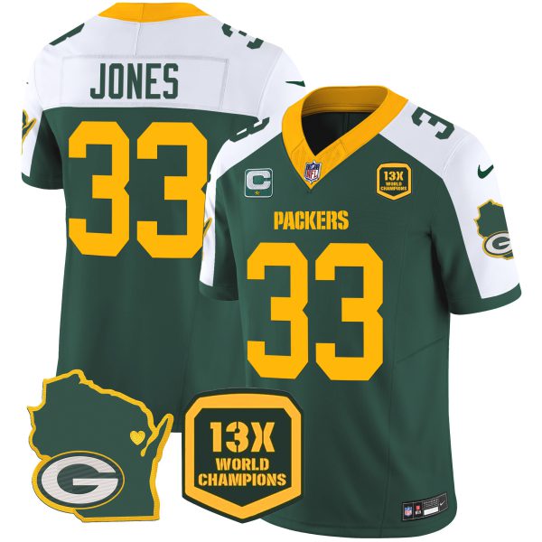 Men's Packers 13 Time World Champions & Home Patch Vapor Jersey V2 – All Stitched - Image 9