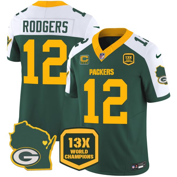 Men's Packers 13 Time World Champions & Home Patch Vapor Jersey V2 – All Stitched - Image 10