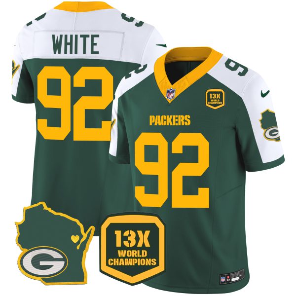 Men's Packers 13 Time World Champions & Home Patch Vapor Jersey V2 – All Stitched - Image 12