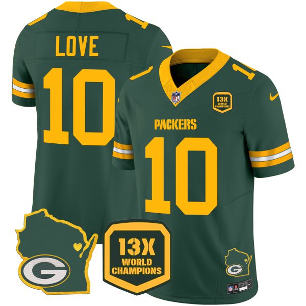 Men's Packers 13 Time World Champions & Home Patch Vapor Jersey V2 – All Stitched - Image 13