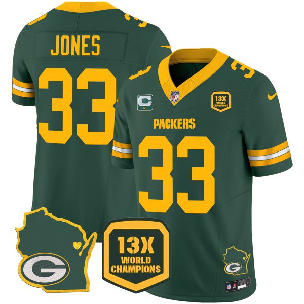 Men's Packers 13 Time World Champions & Home Patch Vapor Jersey V2 – All Stitched - Image 15