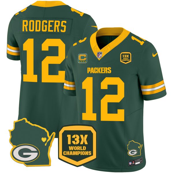 Men's Packers 13 Time World Champions & Home Patch Vapor Jersey V2 – All Stitched - Image 16
