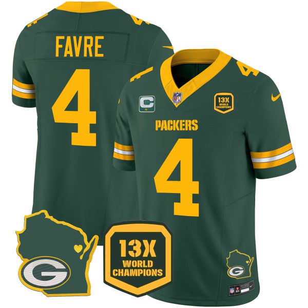 Men's Packers 13 Time World Champions & Home Patch Vapor Jersey V2 – All Stitched - Image 17