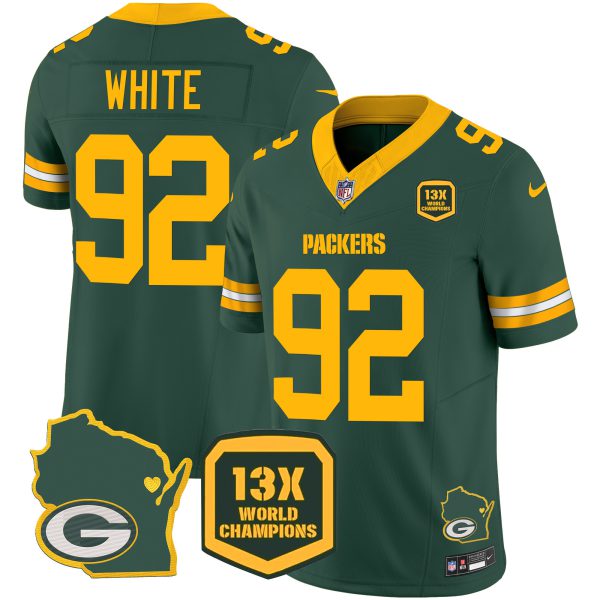 Men's Packers 13 Time World Champions & Home Patch Vapor Jersey V2 – All Stitched - Image 18