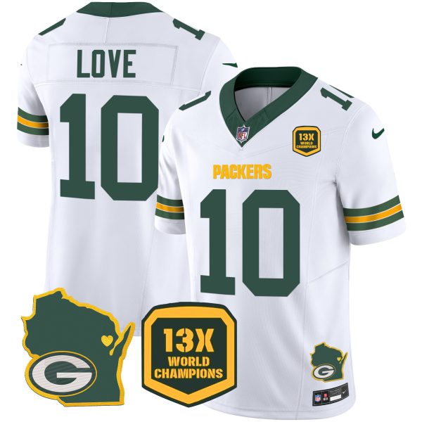 Men's Packers 13 Time World Champions & Home Patch Vapor Jersey V2 – All Stitched - Image 19