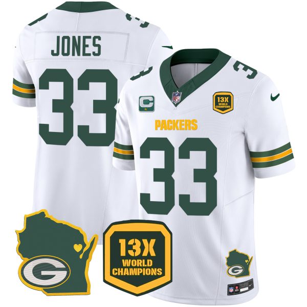 Men's Packers 13 Time World Champions & Home Patch Vapor Jersey V2 – All Stitched - Image 21