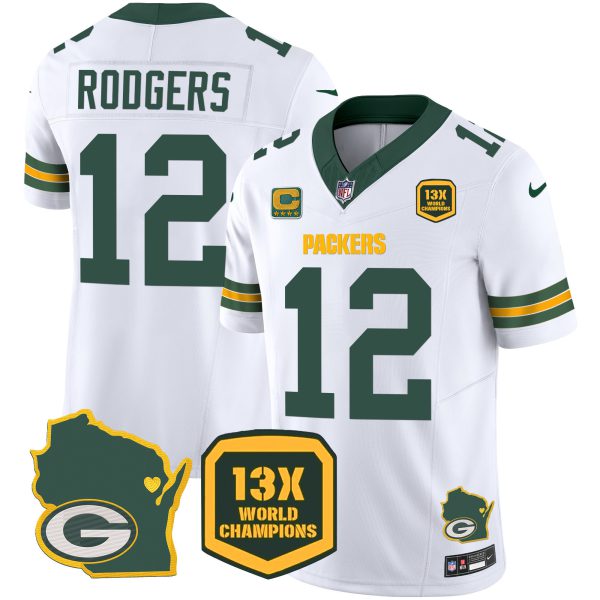 Men's Packers 13 Time World Champions & Home Patch Vapor Jersey V2 – All Stitched - Image 22