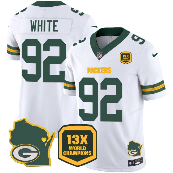 Men's Packers 13 Time World Champions & Home Patch Vapor Jersey V2 – All Stitched - Image 24