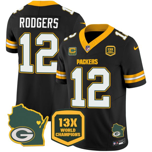 Men's Packers 13 Time World Champions & Home Patch Vapor Jersey V2 – All Stitched - Image 28