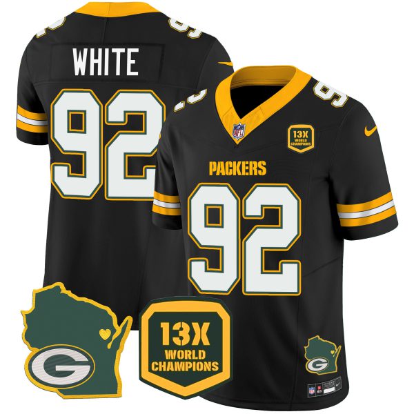 Men's Packers 13 Time World Champions & Home Patch Vapor Jersey V2 – All Stitched - Image 30