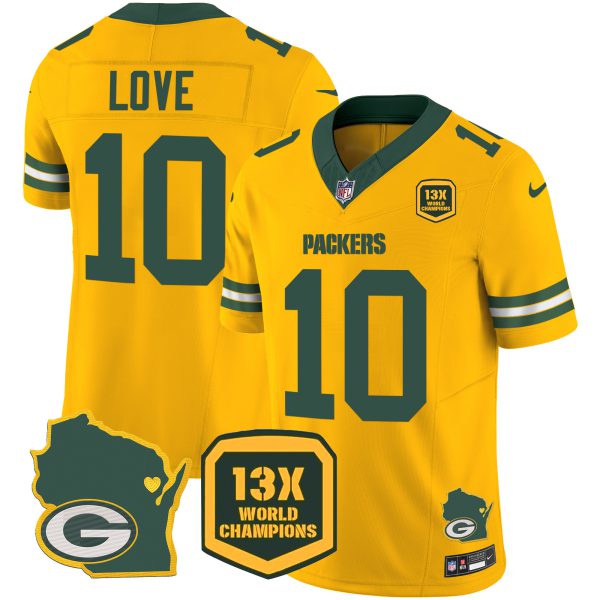 Men's Packers 13 Time World Champions & Home Patch Vapor Jersey V2 – All Stitched - Image 31
