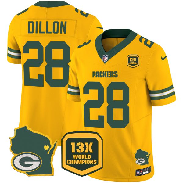Men's Packers 13 Time World Champions & Home Patch Vapor Jersey V2 – All Stitched - Image 32