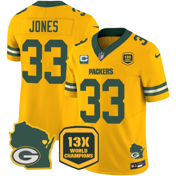 Men's Packers 13 Time World Champions & Home Patch Vapor Jersey V2 – All Stitched - Image 33