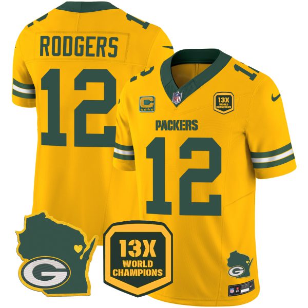 Men's Packers 13 Time World Champions & Home Patch Vapor Jersey V2 – All Stitched - Image 34