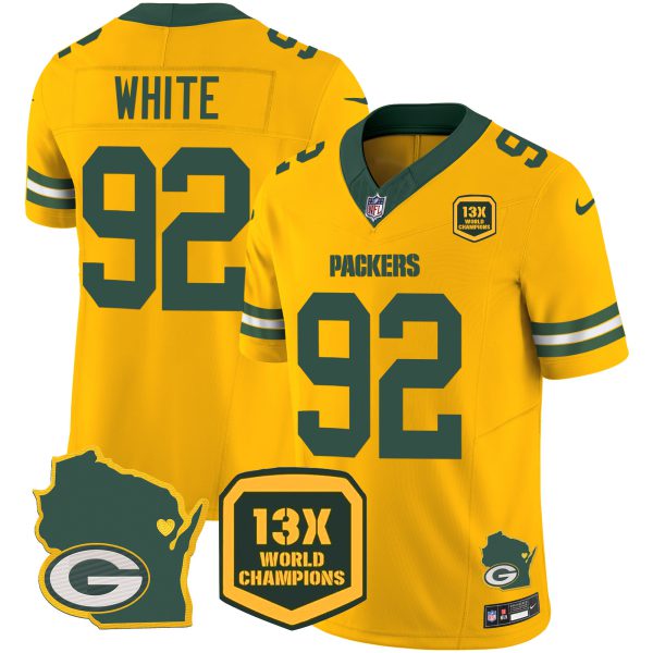 Men's Packers 13 Time World Champions & Home Patch Vapor Jersey V2 – All Stitched - Image 36