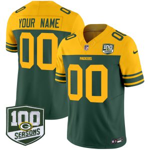 Green Bay Packers Throwback 100th Season Patch Vapor Limited Custom Jersey - All Stitched