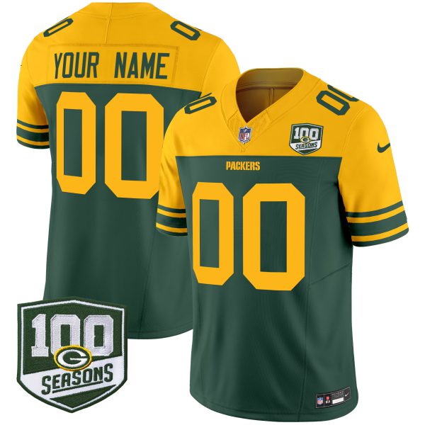Green Bay Packers Throwback 100th Season Patch Vapor Limited Custom Jersey - All Stitched