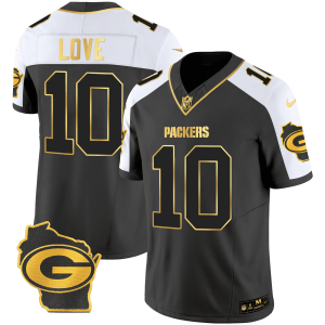 Jordan Love Packers Home Patch Alternate Gold Jersey - All Stitched