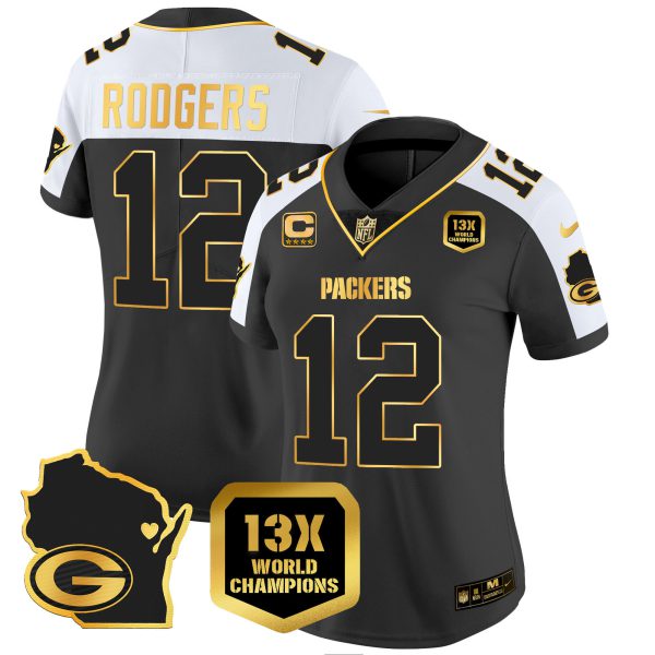 Women's Packers 13 Time World Champions & Home Patch Gold Vapor Jersey V2 – All Stitched - Image 4