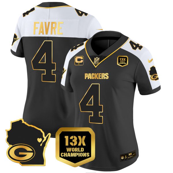 Women's Packers 13 Time World Champions & Home Patch Gold Vapor Jersey V2 – All Stitched - Image 5