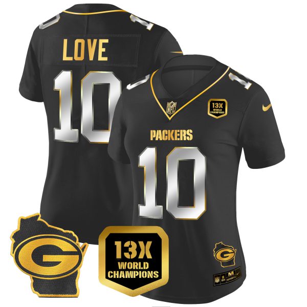 Women's Packers 13 Time World Champions & Home Patch Gold Vapor Jersey V2 – All Stitched - Image 7