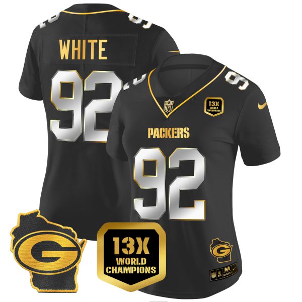 Women's Packers 13 Time World Champions & Home Patch Gold Vapor Jersey V2 – All Stitched - Image 12