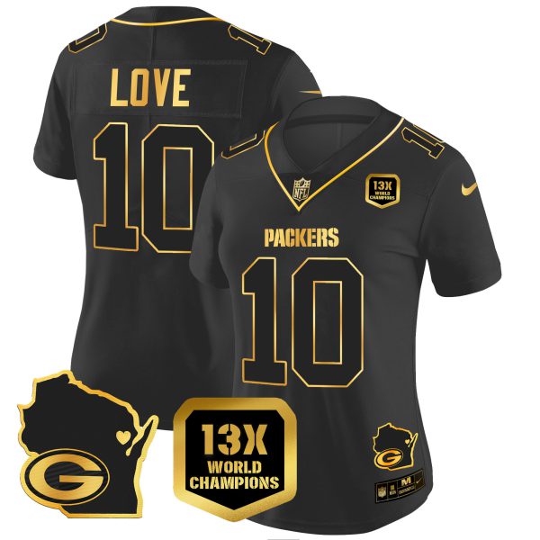 Women's Packers 13 Time World Champions & Home Patch Gold Vapor Jersey V2 – All Stitched - Image 13