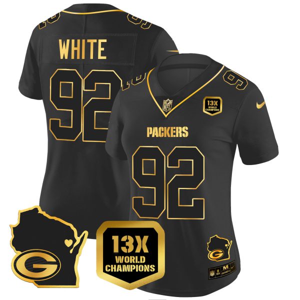 Women's Packers 13 Time World Champions & Home Patch Gold Vapor Jersey V2 – All Stitched - Image 18
