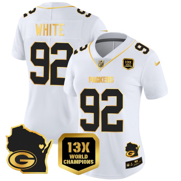 Women's Packers 13 Time World Champions & Home Patch Gold Vapor Jersey V2 – All Stitched - Image 24