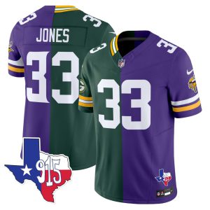 Aaron Jones Green Bay Packers Minnesota Vikings Split Jersey - All Stitched