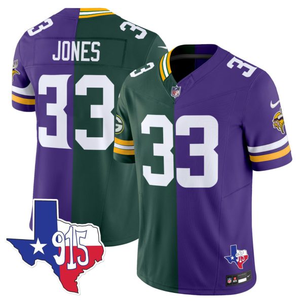 Aaron Jones Green Bay Packers Minnesota Vikings Split Jersey - All Stitched