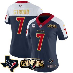 Women's Houston Texans 2023 AFC South Champions Patch Gold Trim Vapor Jersey - All Stitched