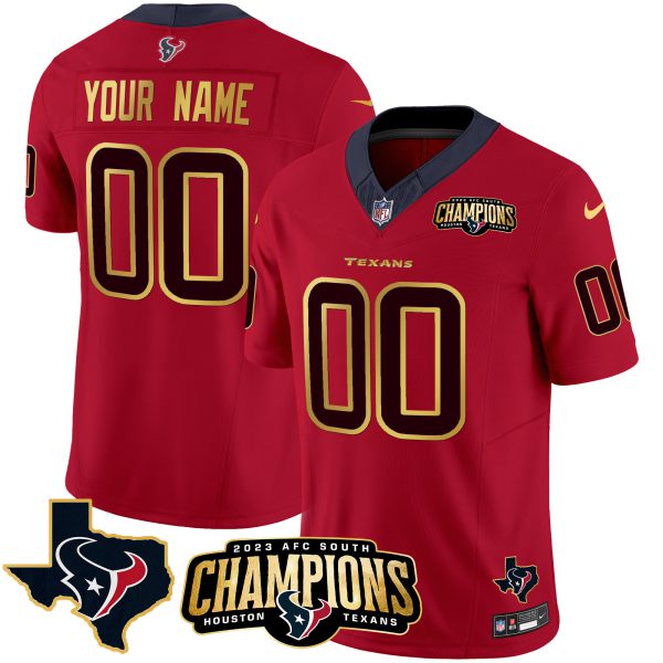 Houston Texans 2023 AFC South Champions Patch Gold Trim Vapor Custom Jersey - All Stitched - Image 2