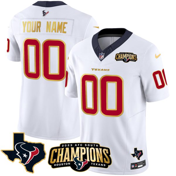 Houston Texans 2023 AFC South Champions Patch Gold Trim Vapor Custom Jersey - All Stitched - Image 3