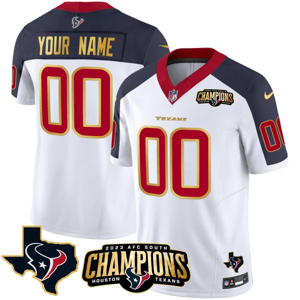 Houston Texans 2023 AFC South Champions Patch Gold Trim Vapor Custom Jersey - All Stitched - Image 6