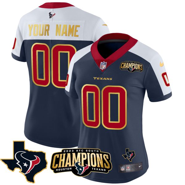 Houston Texans 2023 AFC South Champions Patch Gold Trim Vapor Custom Jersey - All Stitched - Image 7