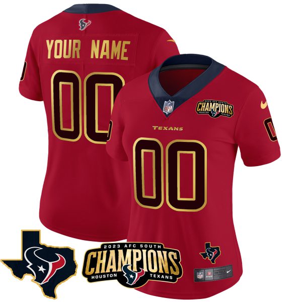 Houston Texans 2023 AFC South Champions Patch Gold Trim Vapor Custom Jersey - All Stitched - Image 8