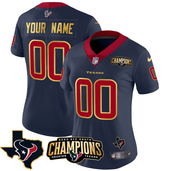 Houston Texans 2023 AFC South Champions Patch Gold Trim Vapor Custom Jersey - All Stitched - Image 10