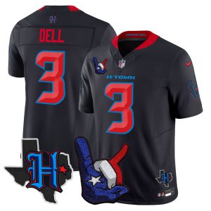 Tank Dell Houston Texans Hand Sign & Texas Patch Navy Limited Jersey - All Stitched