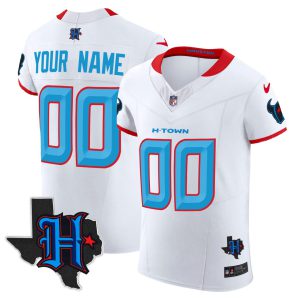 Houston Texans Elite Custom White Red Trim Jersey - All Stitched