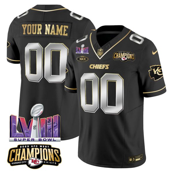 Chiefs AFC West Champions & Super Bowl LVIII Patch Vapor Custom Jersey V2 - All Stitched
