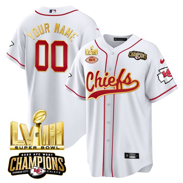 Chiefs AFC West Champions & Super Bowl LVIII Gold Patch Baseball Custom Jersey - All Stitched - Image 2
